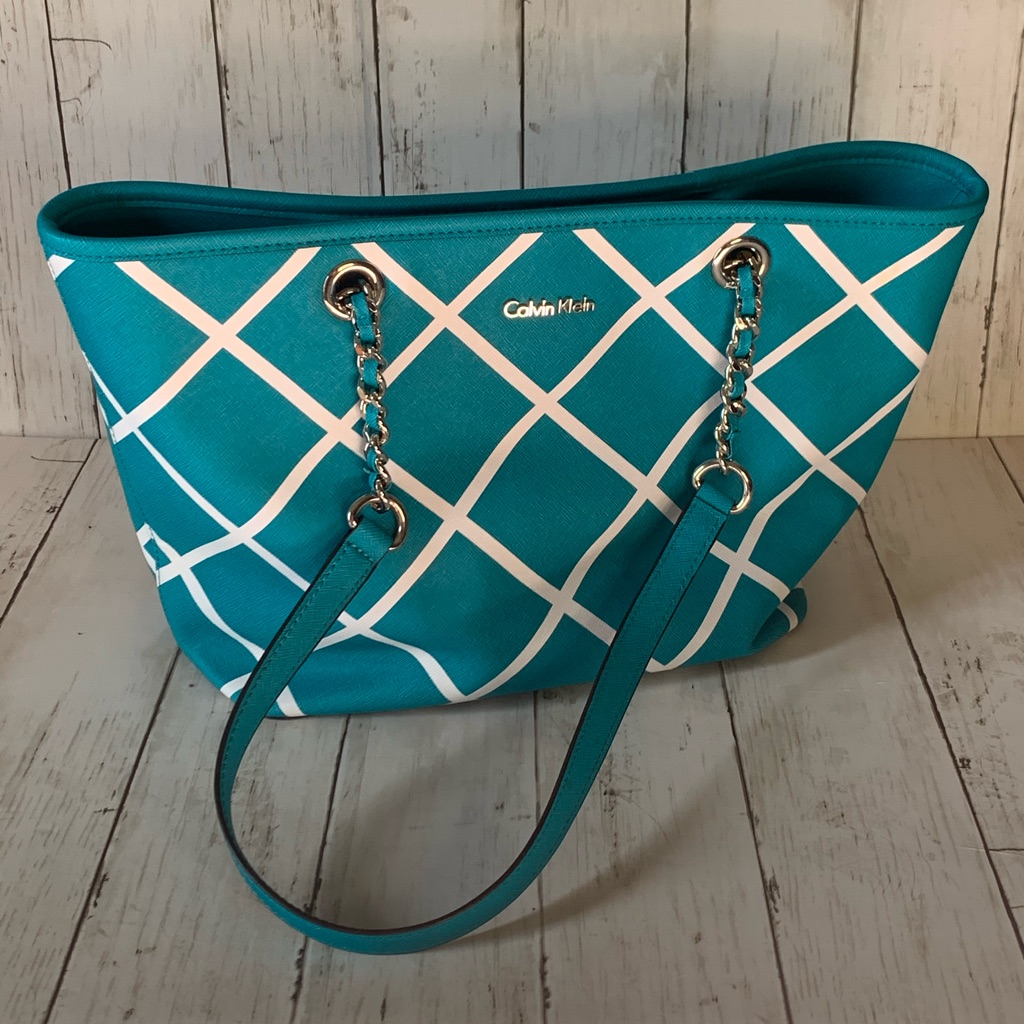 New Calvin Klein Teal And White Shoulder Purse
